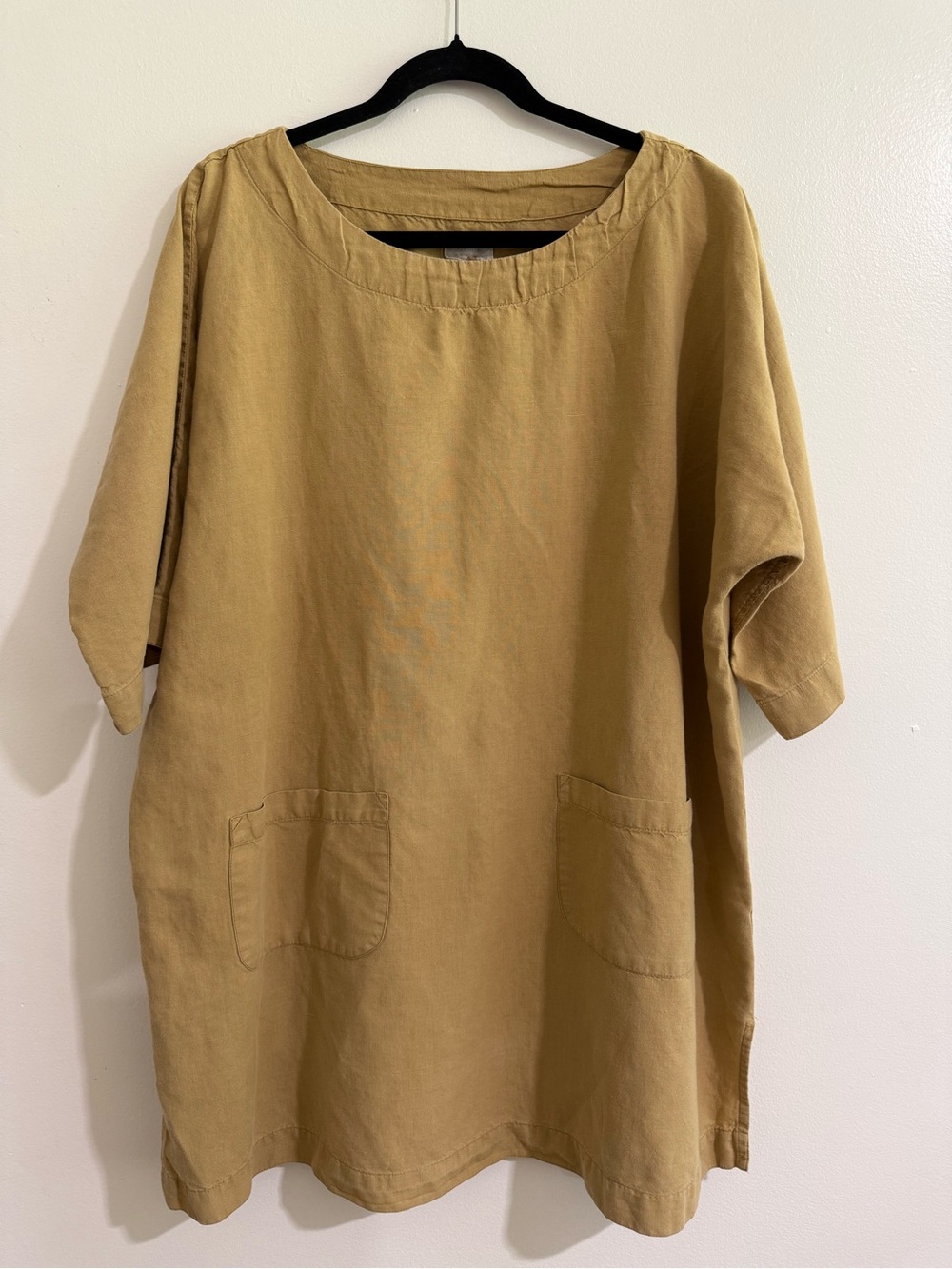 Vikolino 100% European Washed Linen Tunic Dress OS M/L Ochre